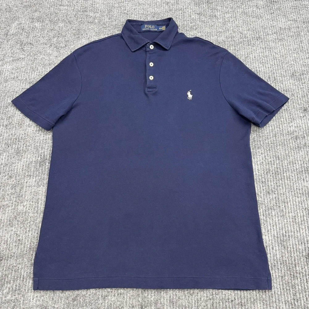 Polo Ralph Lauren Polo Shirt Mens Medium Navy Blue Pony Logo Short Sleeve Preppy